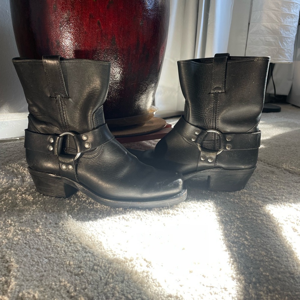 Frye Black Leather Moto Boots